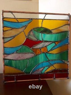 Abstract Stained Glass Panel Contemporary Window Handmade OOAK