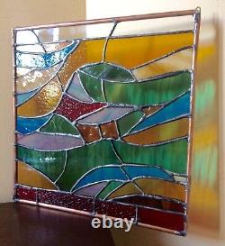 Abstract Stained Glass Panel Contemporary Window Handmade OOAK