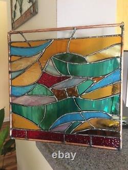 Abstract Stained Glass Panel Contemporary Window Handmade OOAK