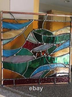 Abstract Stained Glass Panel Contemporary Window Handmade OOAK