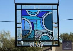 Abstract Stained Glass Panel, Window Hanging with Iridized Accents, One-of-a-Kin