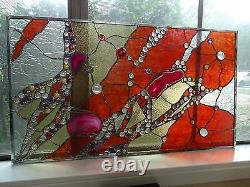 Abstract Stained Glass Transom Panel Window Suncatcher Divider Agates Nuggets