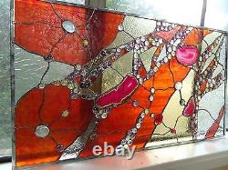Abstract Stained Glass Transom Panel Window Suncatcher Divider Agates Nuggets