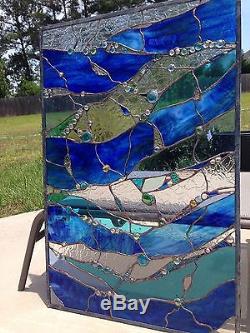 Abstract Stained Glass Transom Panel Window Suncatcher Divider Nuggets OOAK