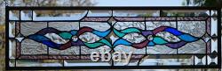 Abstract Stained Glass Transom window HANGING PANEL 27 X 8 3/4 incl hooks