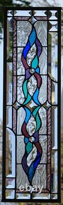 Abstract Stained Glass Transom window HANGING PANEL 27 X 8 3/4 incl hooks