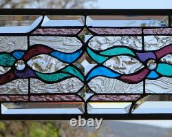 Abstract Stained Glass Transom window HANGING PANEL 27 X 8 3/4 incl hooks