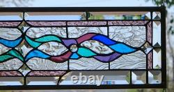 Abstract Stained Glass Transom window HANGING PANEL 27 X 8 3/4 incl hooks