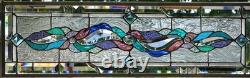 Abstract Stained Glass Transom window HANGING PANEL 31 X 10 1/4 incl hooks