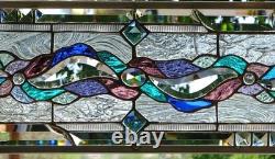Abstract Stained Glass Transom window HANGING PANEL 31 X 10 1/4 incl hooks
