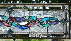 Abstract Stained Glass Transom window HANGING PANEL 31 X 10 1/4 incl hooks