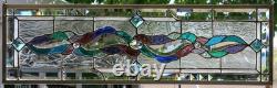 Abstract Stained Glass Transom window HANGING PANEL 31 X 10 1/4 incl hooks