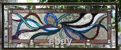Abstract Stained Glass Transom window HANGING PANEL 34 3/4 X 15 incl hooks