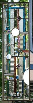 Abstract Stained Glass Transom window HANGING PANEL 36 X 1 1 1/4 incl hooks