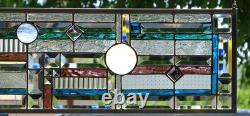Abstract Stained Glass Transom window HANGING PANEL 36 X 1 1 1/4 incl hooks