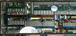 Abstract Stained Glass Transom window HANGING PANEL 36 X 1 1 1/4 incl hooks