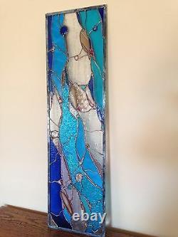 Abstract Stained Glass Window Contemporary Panel w Brazilian Agates Transom
