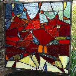 Abstract Stained Glass Window Geometrical Contemporary Suncatcher Panel OOAK