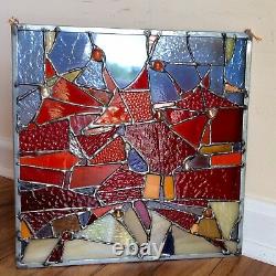 Abstract Stained Glass Window Geometrical Contemporary Suncatcher Panel OOAK