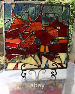Abstract Stained Glass Window Geometrical Contemporary Suncatcher Panel OOAK