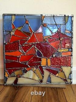 Abstract Stained Glass Window Geometrical Contemporary Suncatcher Panel OOAK