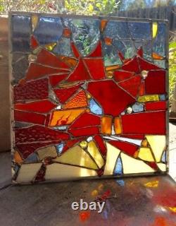 Abstract Stained Glass Window Geometrical Contemporary Suncatcher Panel OOAK