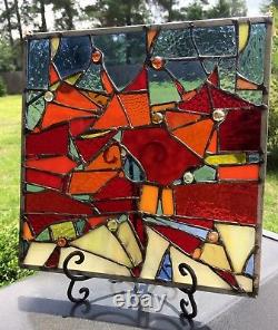 Abstract Stained Glass Window Geometrical Contemporary Suncatcher Panel OOAK