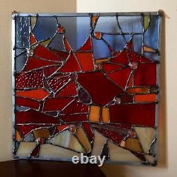 Abstract Stained Glass Window Geometrical Contemporary Suncatcher Panel OOAK