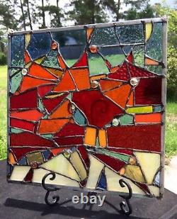 Abstract Stained Glass Window Geometrical Contemporary Suncatcher Panel OOAK