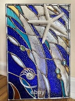 Abstract Stained Glass Window Nautilus Sea Shell Beach Tropical Starfish Panel