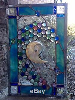 Abstract Stained Glass Window Nautilus Sea Shell Beach Tropical Suncatcher Panel