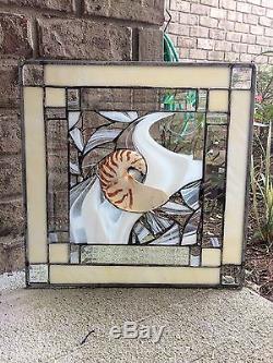 Abstract Stained Glass Window Nautilus Sea Shell Beach Tropical Suncatcher Panel