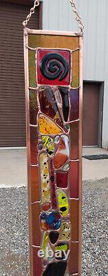 Abstract Stained Glass Window Panel Suncatcher Fused Piece Approx 20x3.5 Inches