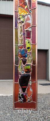 Abstract Stained Glass Window Panel Suncatcher Fused Piece Approx 20x3.5 Inches