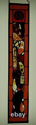 Abstract Stained Glass Window Panel Suncatcher Fused Piece Approx 20x3.5 Inches