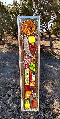 Abstract Stained Glass Window Panel Suncatcher Fused Piece Approx 22x4.5 Inches
