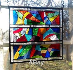 Abstract Stained Glass Window Panel Suncatcher with Bevels 20x20