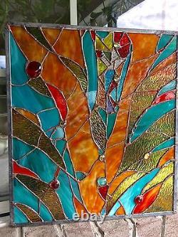 Abstract Stained Glass Window Transom Contemporary Panel OOAK