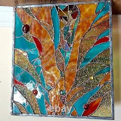 Abstract Stained Glass Window Transom Contemporary Panel OOAK