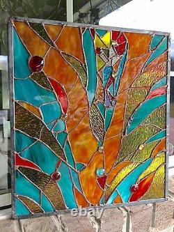 Abstract Stained Glass Window Transom Contemporary Panel OOAK