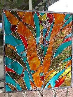 Abstract Stained Glass Window Transom Contemporary Panel OOAK