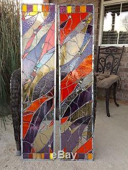 Abstract Stained Glass Window Transom Panel Contemporary (Set of 2)