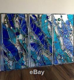 Abstract Stained Glass Window Transom Panel Contemporary (Set of 3)