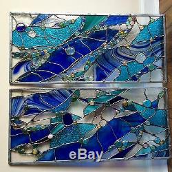 Abstract Stained Glass Window Transom Panel Contemporary (Set of 3)