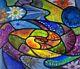 Abstract Stained glass style hand painted toughened glass panel to frame