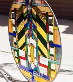 Abstract Tiffany Beveled Stained Glass Hanging Round Window Panel Suncatcher