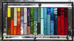 All the pretty Colors Beveled Stained Glass Window Panel 21 3/4 x 11 7/8