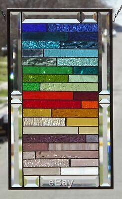 All the pretty Colors Beveled Stained Glass Window Panel 21 3/8 x 12 3/8