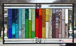 All the pretty Colors Beveled Stained Glass Window Panel 21 3/8 x 12 3/8