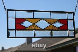 Amber-Red Beveled Stained Glass Window Panel, 3 Avail. 19 1/2 X 7 1/2